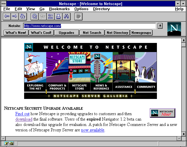Screenshot of the Netscape Navigator homepage circa 1996